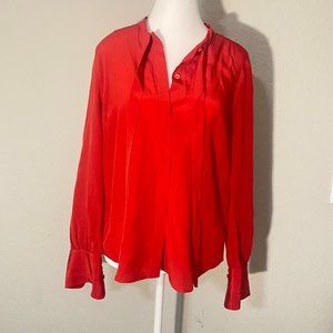 J Crew Bright Red Tie Front Neck Blouse Long Sleeve - Size 8